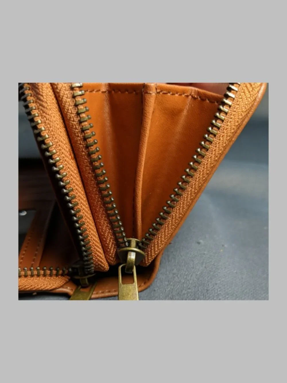 Brown Tan Woven Canvas Zip Around Wristlet Wallet Organizer Faux Leather Women